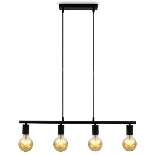 Suspension vintage design industriel noir mat, 4 ampoules E27 - Vue principale