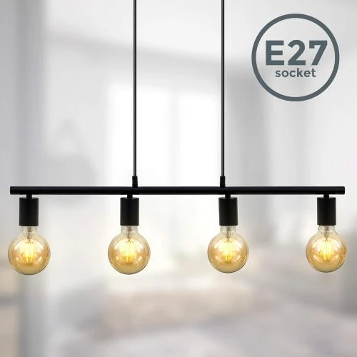 Détail de Suspension vintage design industriel noir mat, 4 ampoules E27
