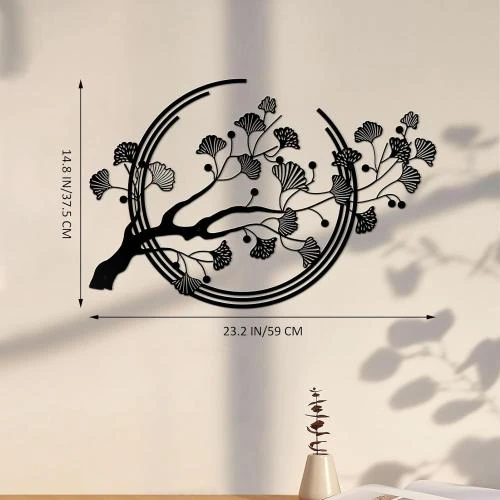 Zoom sur Décoration Murale Ginkgo en Métal - Idéale pour Salon et Chambre