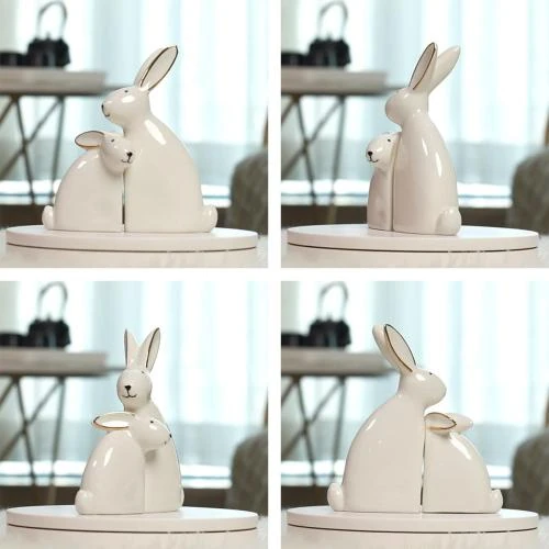 Détail de Statues Lapin Décoratives, Figurines Animales en Céramique