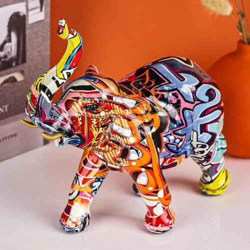Zoom sur XMGZQ Statue Éléphant Décoration Intérieur Multicolore