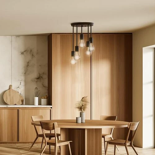 Zoom sur Plafonnier rétro, 5 douilles, lampe suspension industrielle