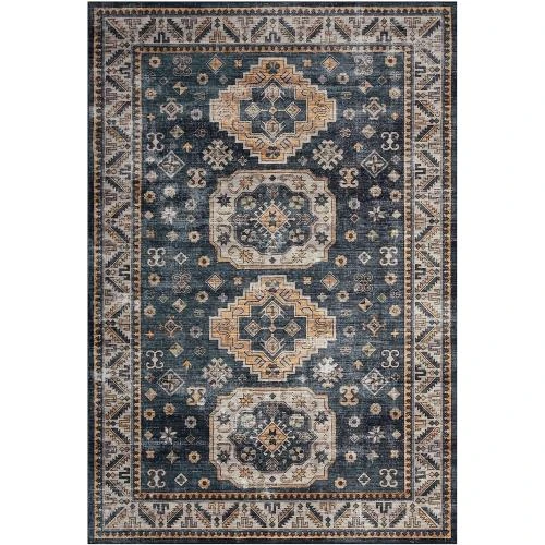 Tapis oriental lavable, style bohème vintage, bleu marine - Vue principale