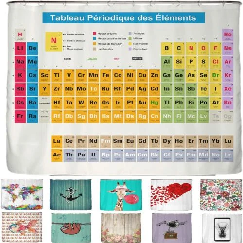 Rideau de Douche Imperméable avec Tableau Périodique - Lavable, Anti-Moisissure - Vue principale