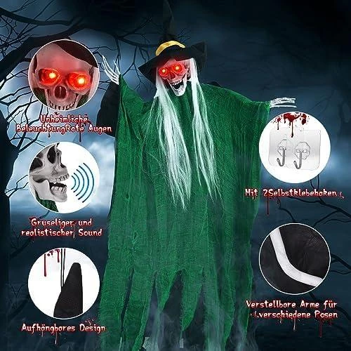 Détail de Décoration Halloween Fantôme Suspendu, Squelette LED, Effrayant