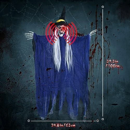 Zoom sur Décoration Halloween Fantôme Suspendu, Squelette LED, Effrayant