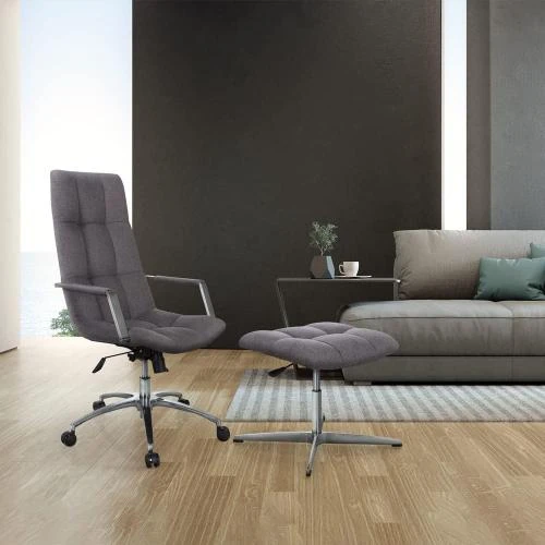 Détail de Tabouret élégant design rétro SARANTO gris tissu, pouf salon