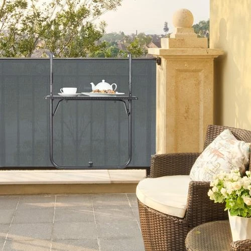 Détail de Table Balcon Suspendue Relaxdays, Pliante, Rotin Noir