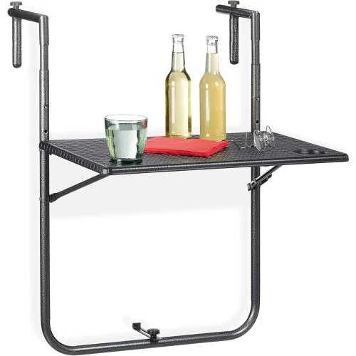 Table Balcon Suspendue Relaxdays, Pliante, Rotin Noir - Vue principale