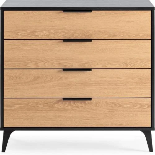 Zoom sur Commode Kalma 4 tiroirs, noir bois, design moderne