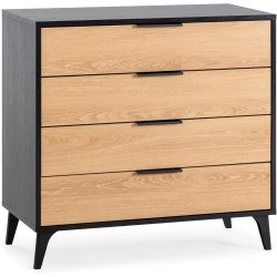Commode Kalma 4 tiroirs, noir bois, design moderne