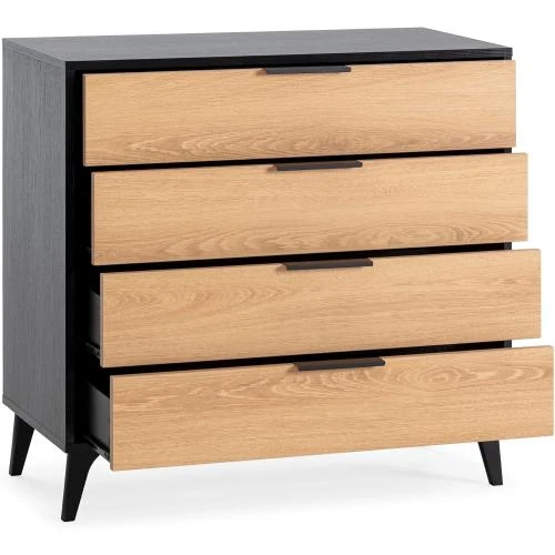 Détail de Commode Kalma 4 tiroirs, noir bois, design moderne