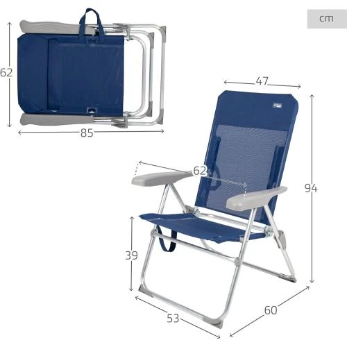 Détail de Chaise Plage Pliable AKTIVE, Plastique Aluminium, Bleu