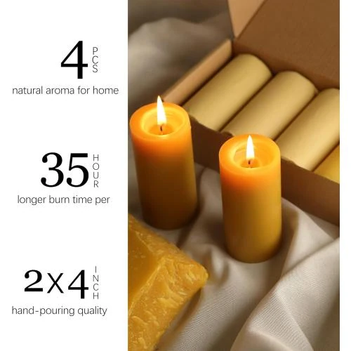 Détail de Bougies piliers cire d'abeille naturelles, 100% faites main, longue durée