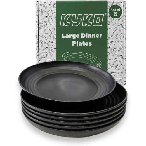 Assiettes plates noires réutilisables, incassables, qualité alimentaire - Vue principale