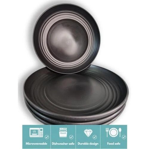 Détail de Assiettes plates noires réutilisables, incassables, qualité alimentaire