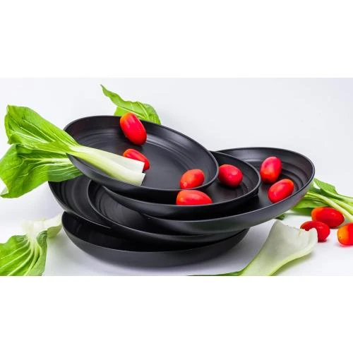 Zoom sur Assiettes plates noires réutilisables, incassables, qualité alimentaire