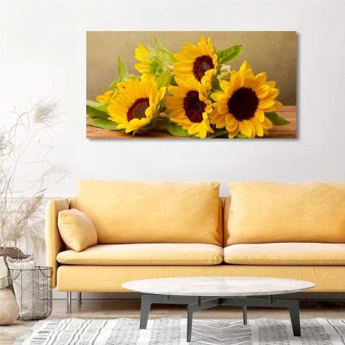 Zoom sur Tableau moderne fleurs jaunes, impression toile, décor mural
