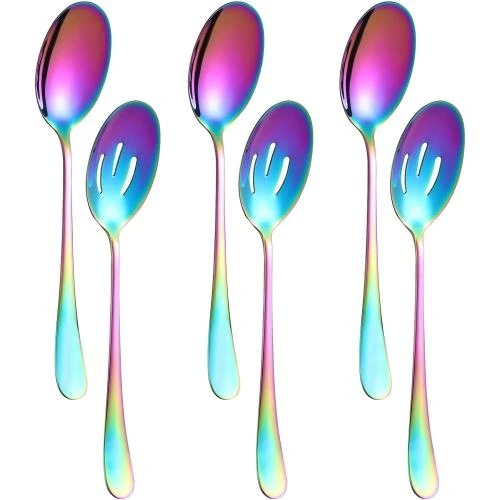 Cuillères de service inox, lot 6 pièces, buffet, colorées - Vue principale