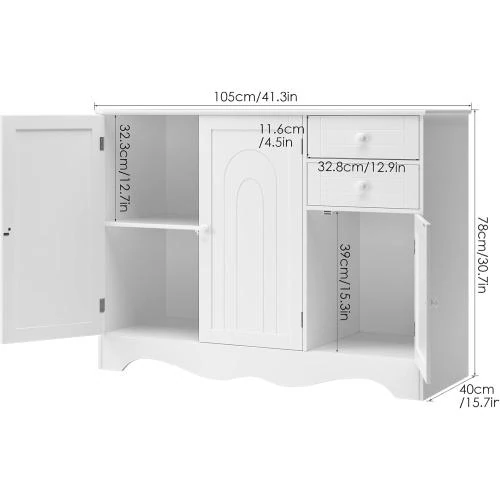 Détail de Buffet Cuisine HOCSOK, Rangement 3 Portes, 2 Tiroirs, Blanc
