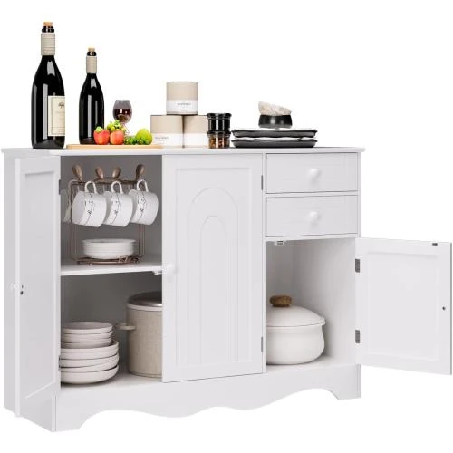 Buffet Cuisine HOCSOK, Rangement 3 Portes, 2 Tiroirs, Blanc - Vue principale