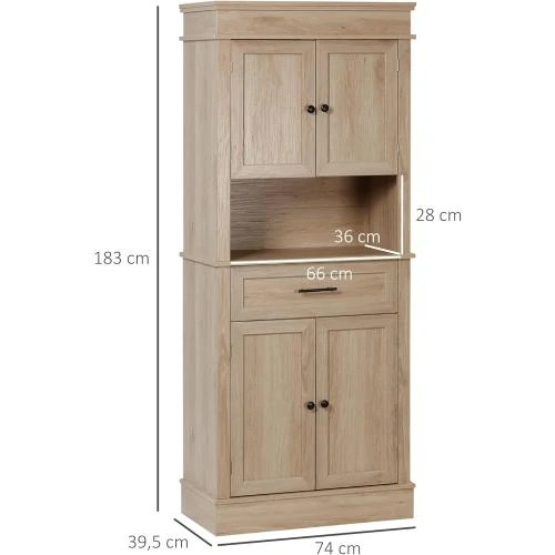 Zoom sur Buffet Cuisine Armoire Multi Rangements Chêne Clair