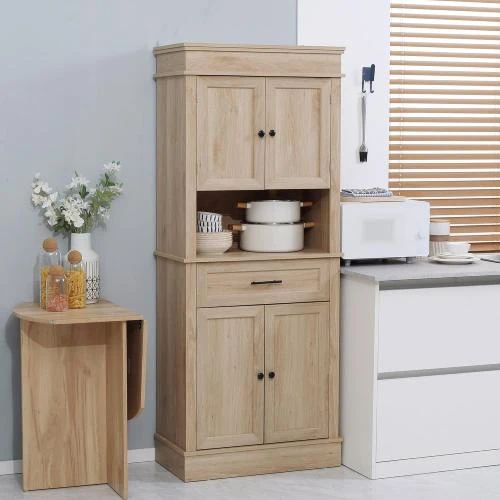 Détail de Buffet Cuisine Armoire Multi Rangements Chêne Clair