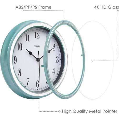 Zoom sur Horloge murale silencieuse antique, rétro, décoration vert