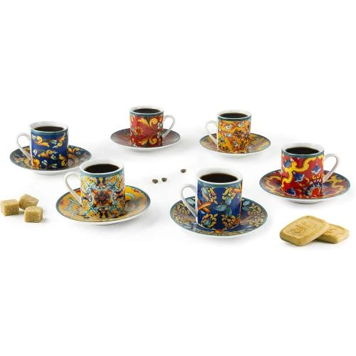 Détail de Excelsa, Set 6 Tasses Café Trinacria, Porcelaine Multicolore