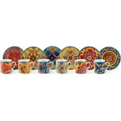 Excelsa, Set 6 Tasses Café Trinacria, Porcelaine Multicolore