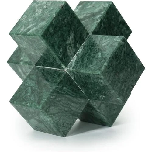 Sculpture géométrique marbre vert, ornements décoratifs modernes - Vue principale