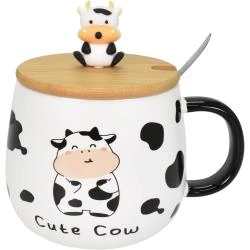 Tasse à Café Céramique Vache, Couvercle, Cuillère, Drôle