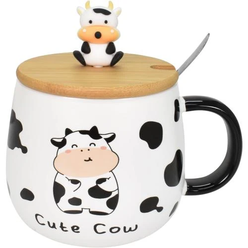 Tasse à Café Céramique Vache, Couvercle, Cuillère, Drôle - Vue principale