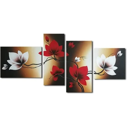 Wieco Art, peinture florale moderne, fleurs rouges, toile décorative - Vue principale