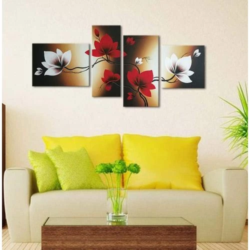 Zoom sur Wieco Art, peinture florale moderne, fleurs rouges, toile décorative
