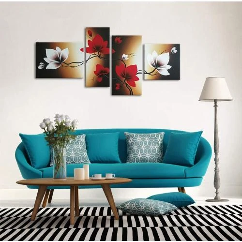 Détail de Wieco Art, peinture florale moderne, fleurs rouges, toile décorative