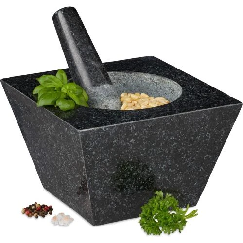 Relaxdays Mortier Pilon Granit Noir Epices Herbes 750 ml - Vue principale