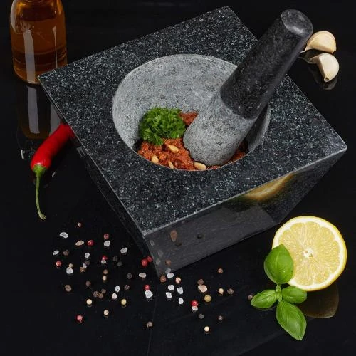 Zoom sur Relaxdays Mortier Pilon Granit Noir Epices Herbes 750 ml