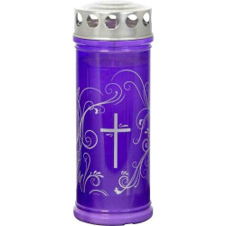Présentation Bougie funéraire Jeka, violette, ornement argenté, 7 jours