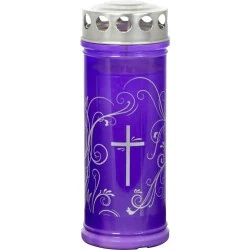 Bougie funéraire Jeka, violette, ornement argenté, 7 jours