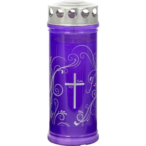Bougie funéraire Jeka, violette, ornement argenté, 7 jours - Vue principale