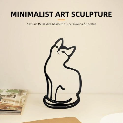 Détail de Sculpture murale chat métal, art mural minimaliste moderne