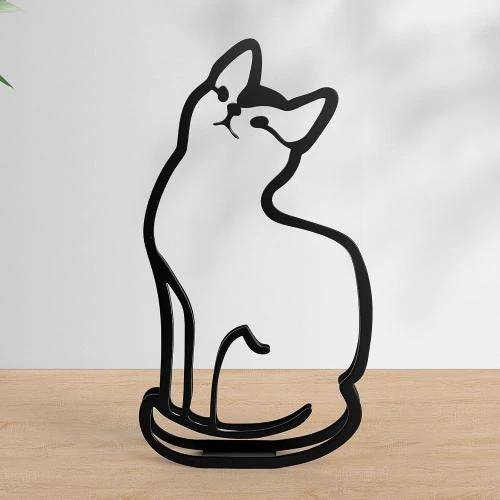 Zoom sur Sculpture murale chat métal, art mural minimaliste moderne