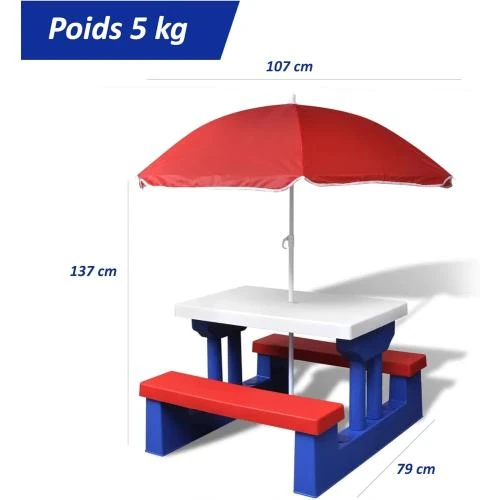 Zoom sur Coil Mobilier Jardin Enfant, Table Exterieur Parasol Bleu