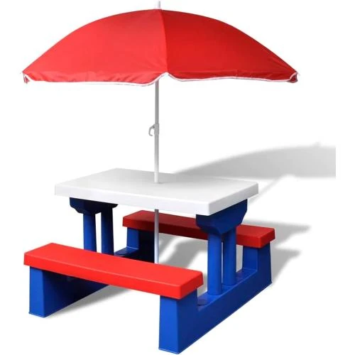 Coil Mobilier Jardin Enfant, Table Exterieur Parasol Bleu - Vue principale