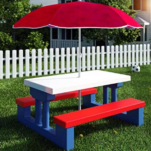 Détail de Coil Mobilier Jardin Enfant, Table Exterieur Parasol Bleu