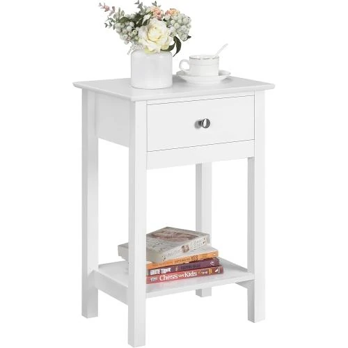 Table de chevet blanc, tiroir, étagère, console nuit - Vue principale