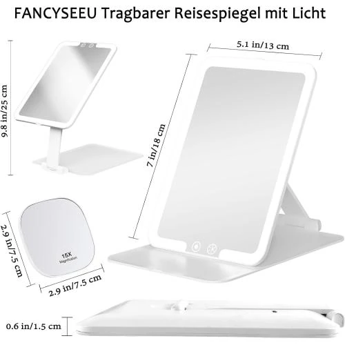 Détail de Miroir Cosmétiques FANCYSEEU Éclairage Pliable, 3 Couleurs