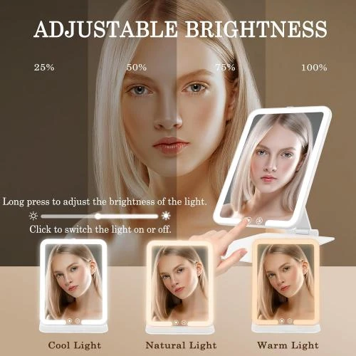 Zoom sur Miroir Cosmétiques FANCYSEEU Éclairage Pliable, 3 Couleurs