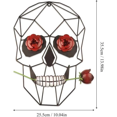 Zoom sur Décoration Murale Tête de Mort en Métal Noir, Squelette Romantique